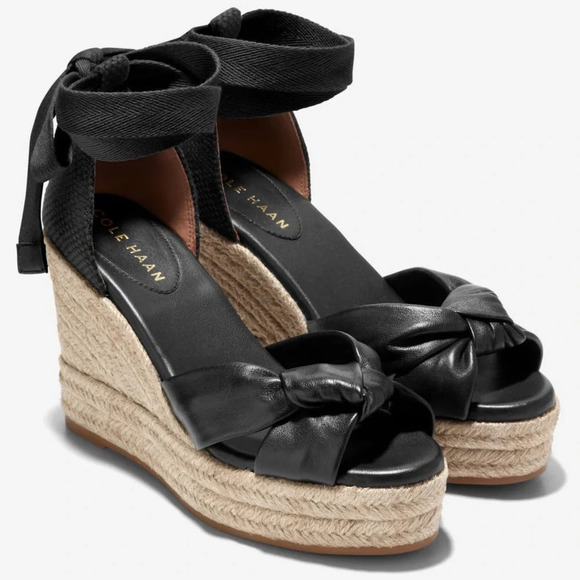 Cole Haan Sz 8.5 Cloudfeel Hampton Leather Top Knot Espadrille Wedge Sandals NEW - Picture 1 of 16